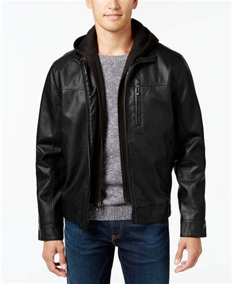 calvin klein men's faux-leather moto jacket with hoodie online price